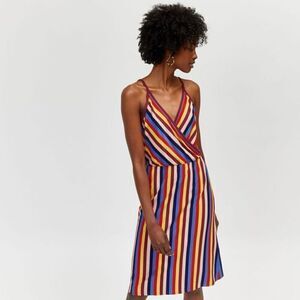 NWOT WAREHOUSE Roller Disco Rainbow Wrap Cami Style Midi Dress Women's 8